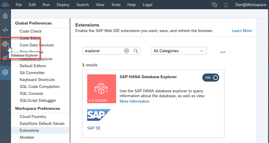 几种在不同的位置打开 SAP HANA Database explorer 的办法