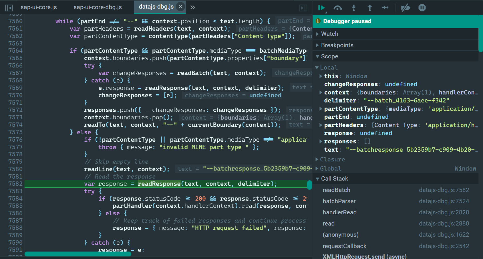 SAP UI5 框架是如何执行 batch 请求的单步调试