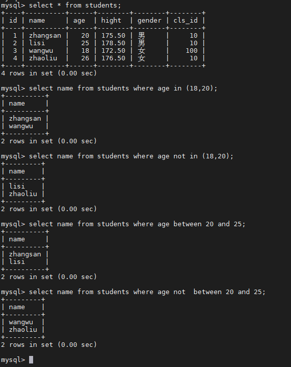 MySQL（8）常用的条件查询命令详解