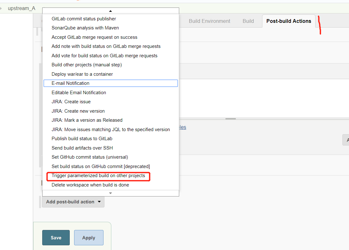 Jenkins通过Tragger parameterized build on other projects插件实现一个项目之后触发我指定的其它项目