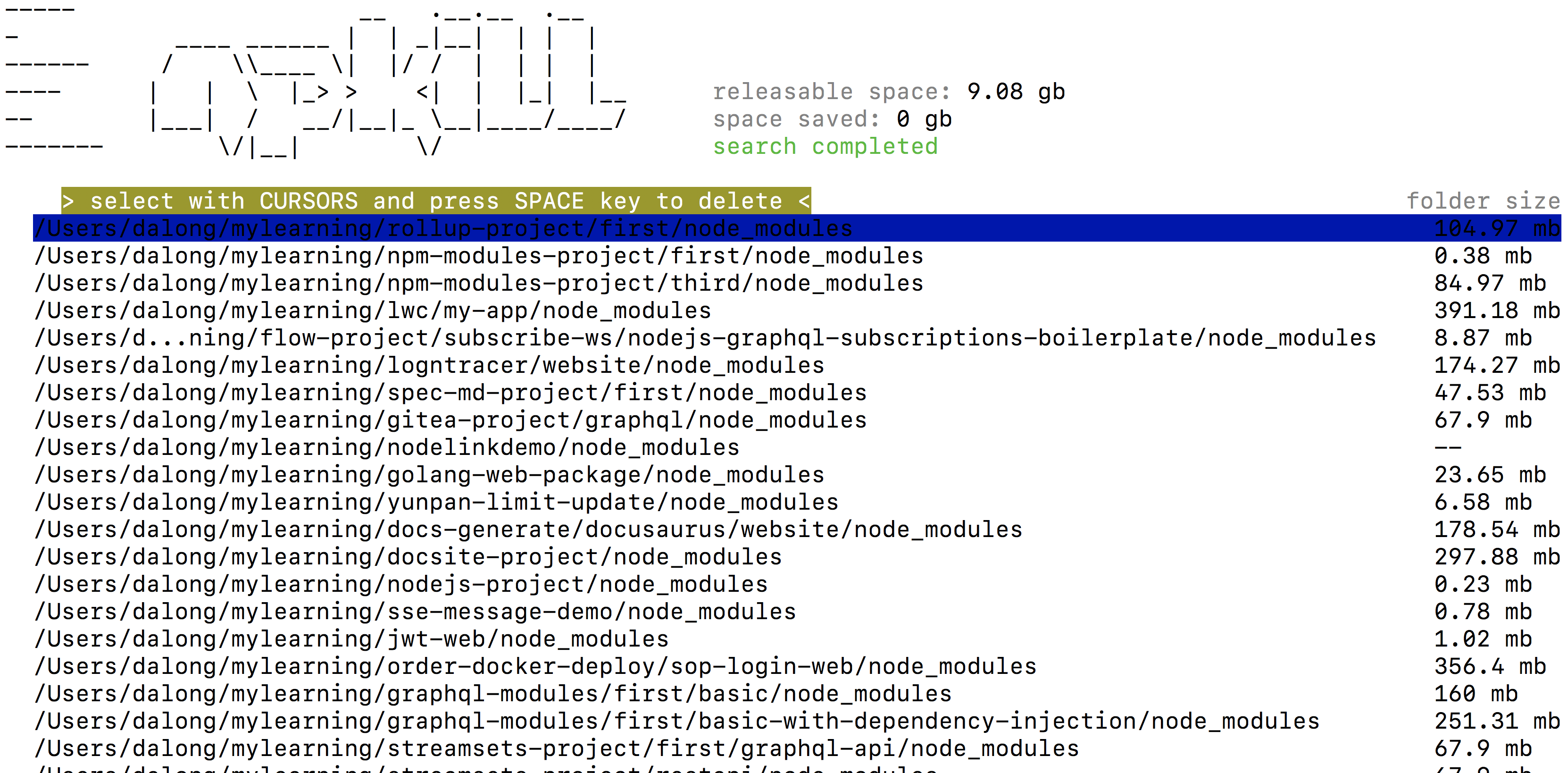 npkill 一个方便的npm 包清理工具