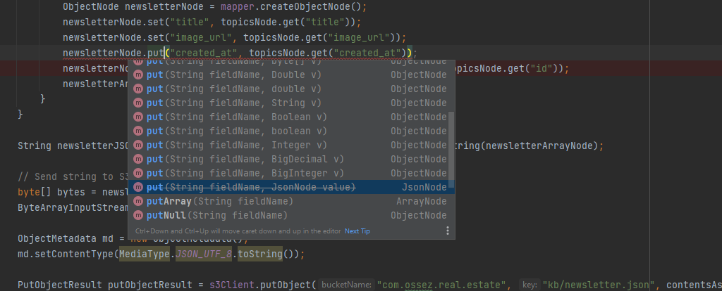 Java Jackson 如何将数据 push 到 ObjectNode 对象中