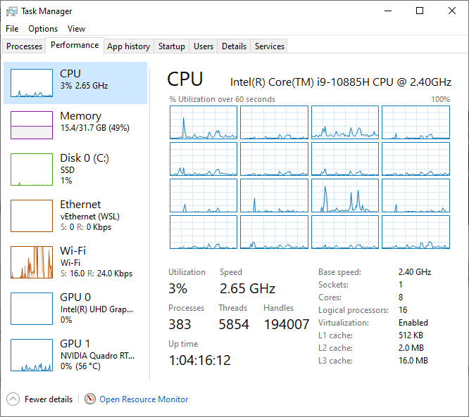 Windows 任务管理器中如何显示 CPU 逻辑处理情况