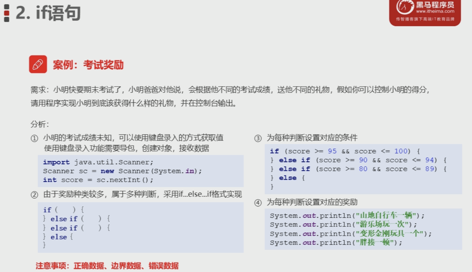 Java学习之if..else的考试奖励案例