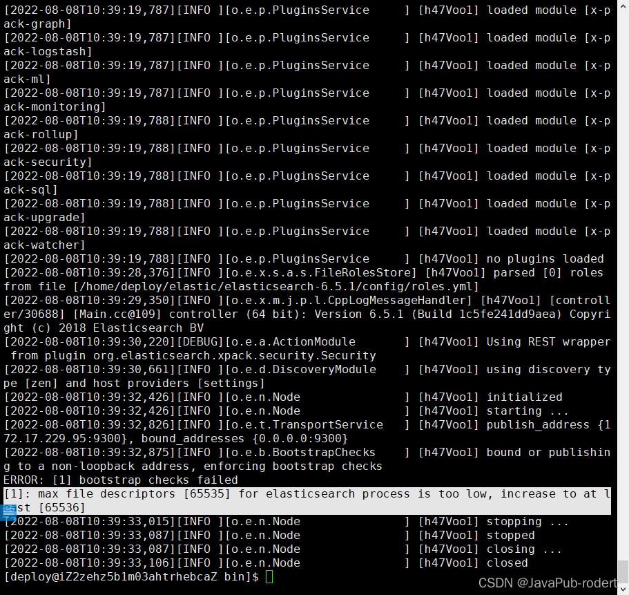 max file descriptors [65535] for elasticsearch process is too low,【已解决】