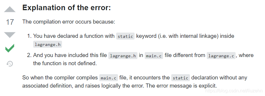 error: function has internal linkage but is not defined