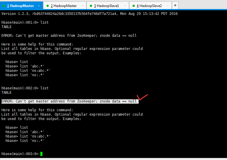 Hbase出现ERROR: Can‘t get master address from ZooKeeper； znode data == null解决办法