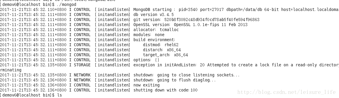 mongo启动异常-mongodb exception in initAndListen