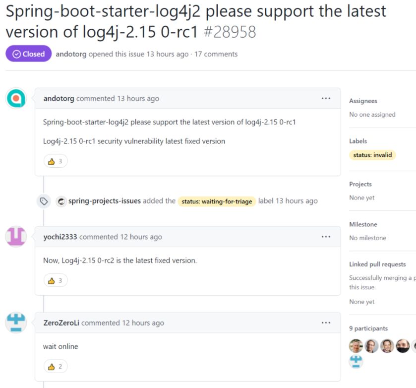 springboot官方修复 Apache Log4j任意代码执行漏洞修复 spring-boot-starter-log4j2