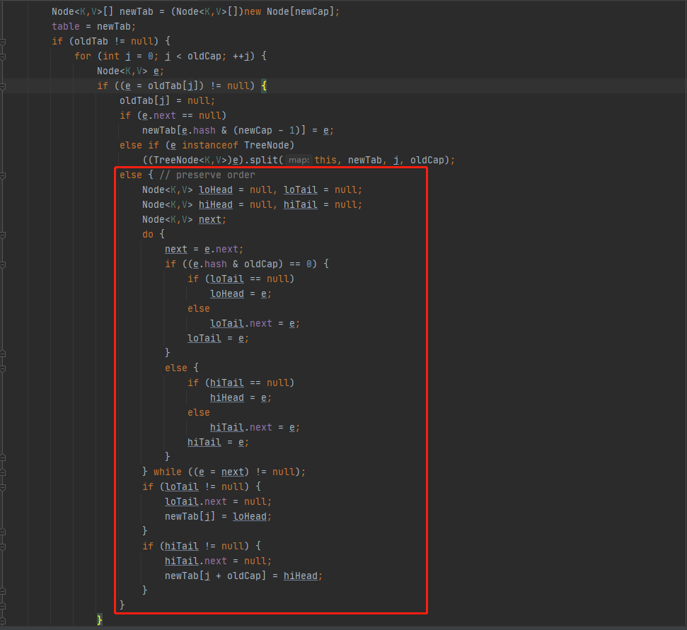 jdk1.8HashMap扩容后链表拆分过程解析