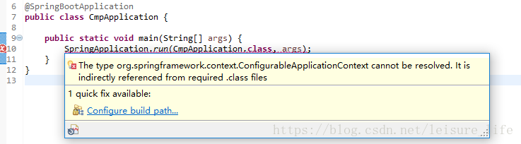 The type org.springframework.context.ConfigurableApplicationContext cannot be resolved. It is indire