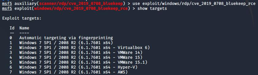 Metasploit -- CVE-2019-0708漏洞检测及利用