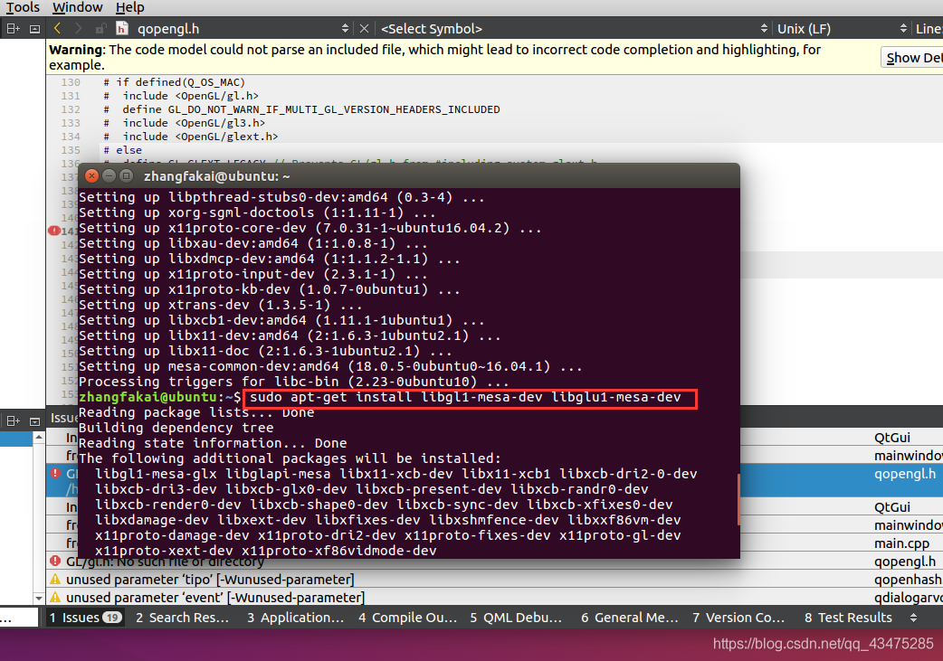 ubuntu16.04下qt5.14报错：/home/XXXXX/Qt5.14.1/5.14.1/gcc_64/include/QtGui/qopengl.h:141: error: GL/_qt开发_05