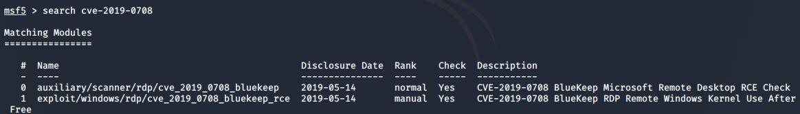 Metasploit -- CVE-2019-0708漏洞检测及利用