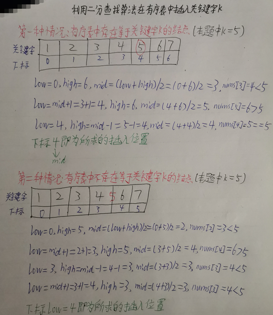 考研数据结构之查找（9.8）——练习题之编写一个函数利用二分查找算法在一个有序表中插入关键字k并保持表的有序性（C表示）