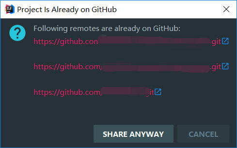 IDEA上传项目到GitHub出现“Project Is Already on GitHub\"