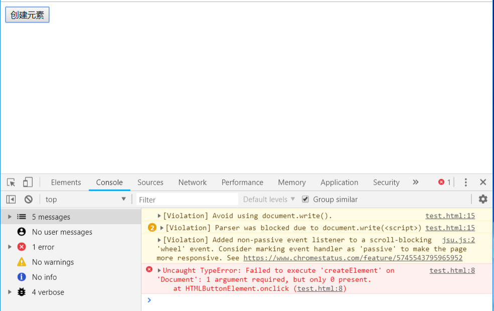 JavaScript的按钮方法报错：1 argument required, but only 0 present.