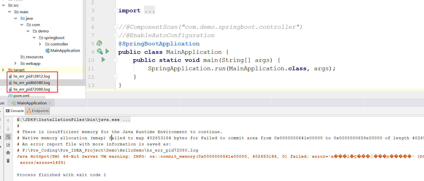 启动springboot项目报错“Java HotSpot(TM) 64-Bit Server VM warning: INFO: os::commit_memory(0x0000000641e00“