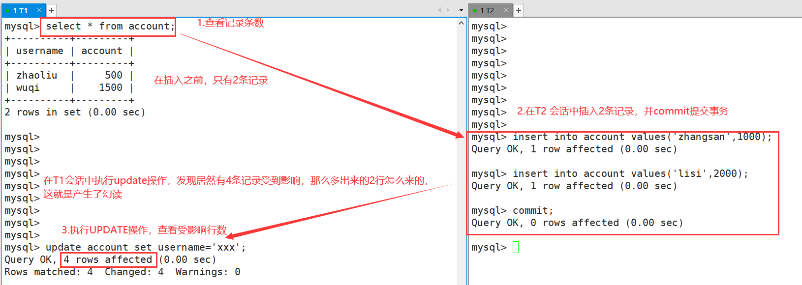 MySQL数据库的脏读、不可重复读、幻读问题