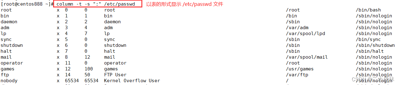 Linux命令之格式化输入为多列column