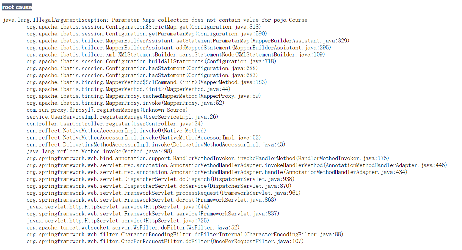 SSM报错IllegalArgumentException: Parameter Maps collection does not contain value for pojo.Course