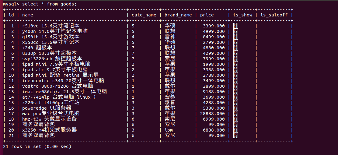 MySQL数据库中创建表并给某个字段添加数据