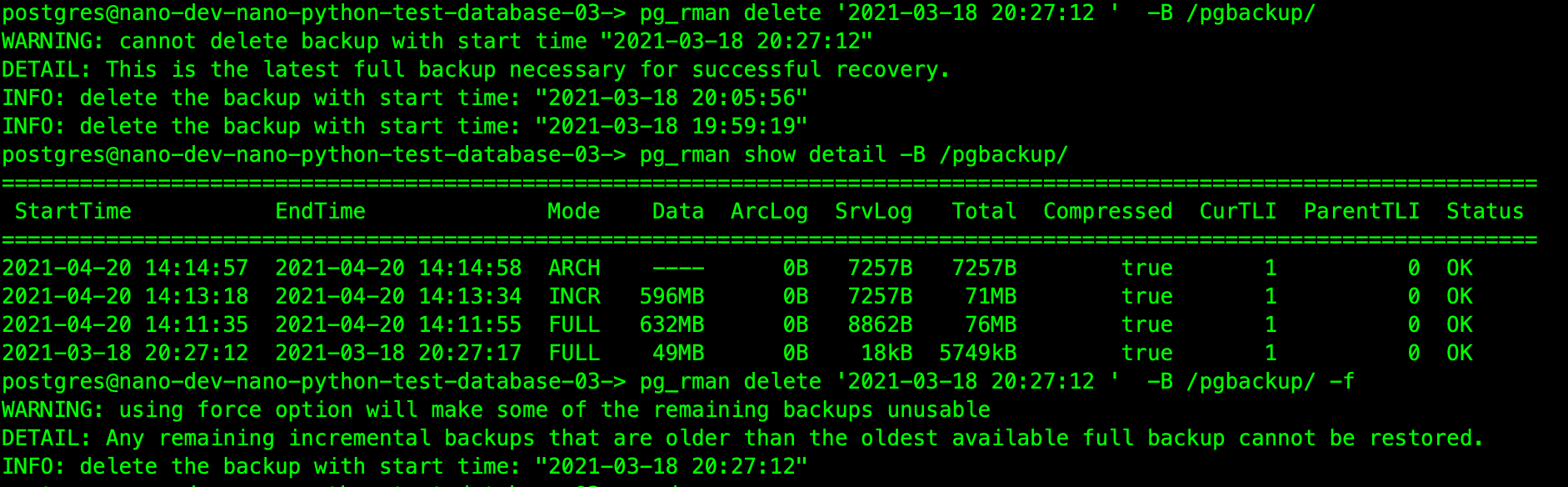 Postgresql使用pg_rman恢复以及备份集的删除