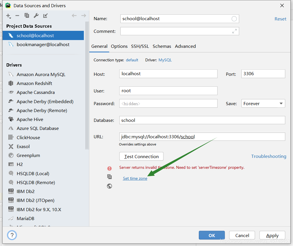 DataGrip 2020.1连接数据库报错 Server returns invalid timezone. Need to set‘serverTimezone’property