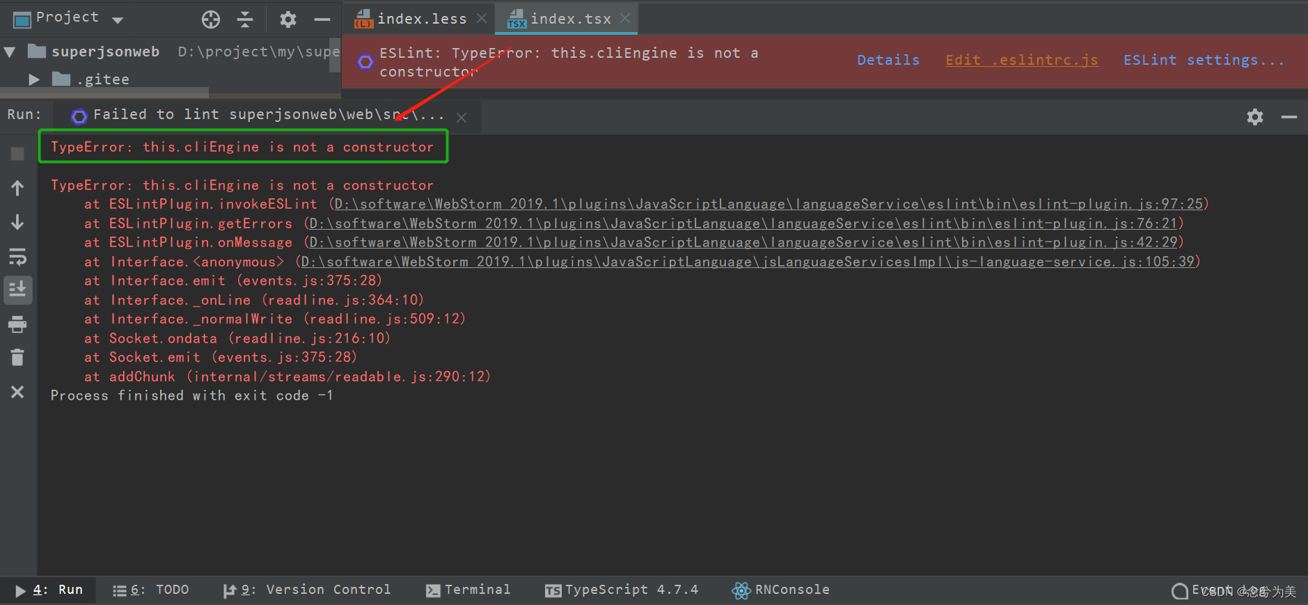 解决TypeError: this.cliEngine is not a constructor问题 并解决eslint\\bin\\eslint-plugin.js___jb_tmp___ (拒绝访问）
