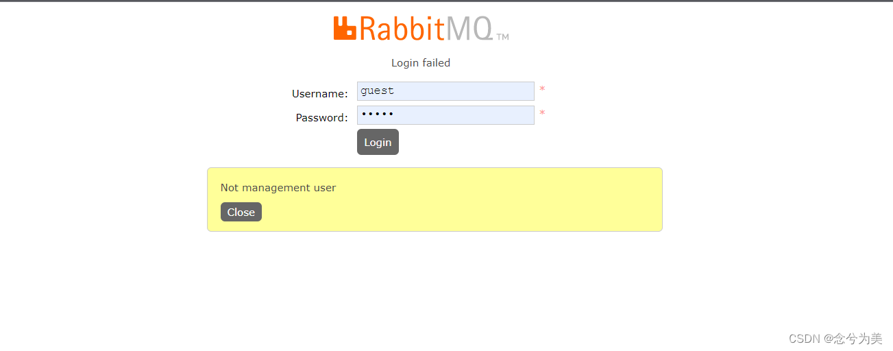 解决RabbitMq登录时报出Not management user(Login failed)错误以及rabbitmqctl(RabbitMq)新增用户和用户角色权限
