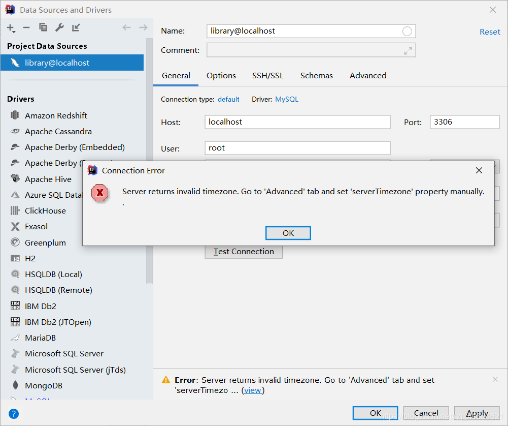 IDEA 连接mysql时报错：Server returns invalid timezone.