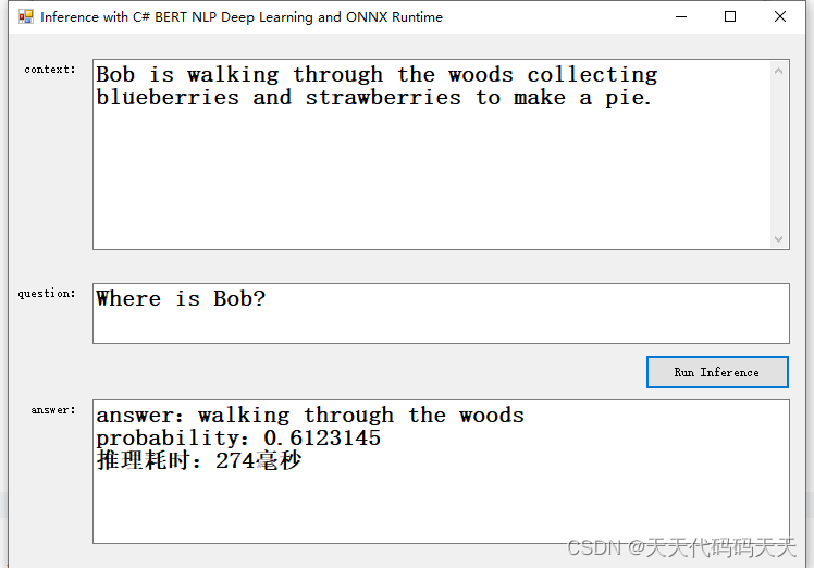 Inference with C# BERT NLP Deep Learning and ONNX Runtime