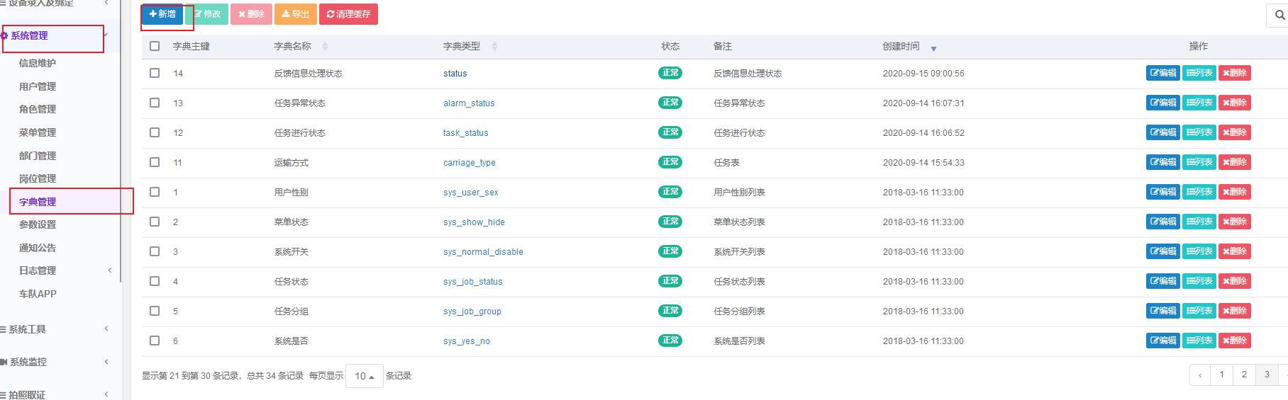 若依框架-表格使用字典