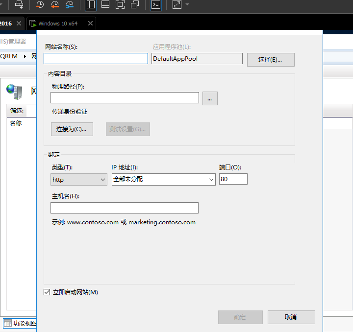 Windows server ： 在一台设备上开启多个网站 三种 其一（通过主机名区分多个）dns解析