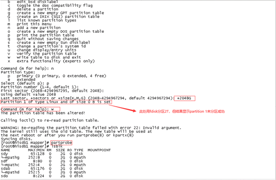 fdisk指令给2T空间分区不成功演示