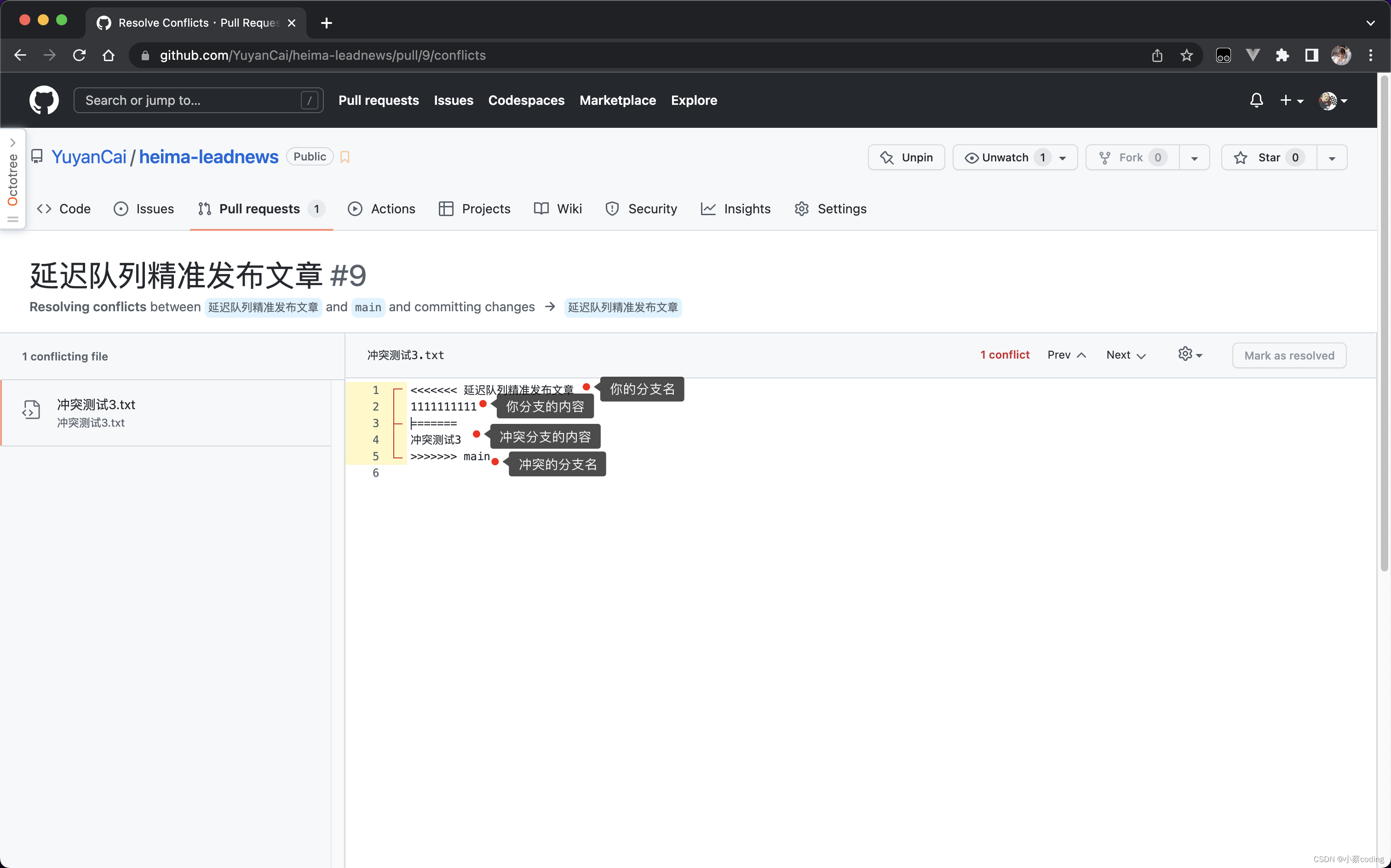 Github在线解决代码冲突（图文并茂）