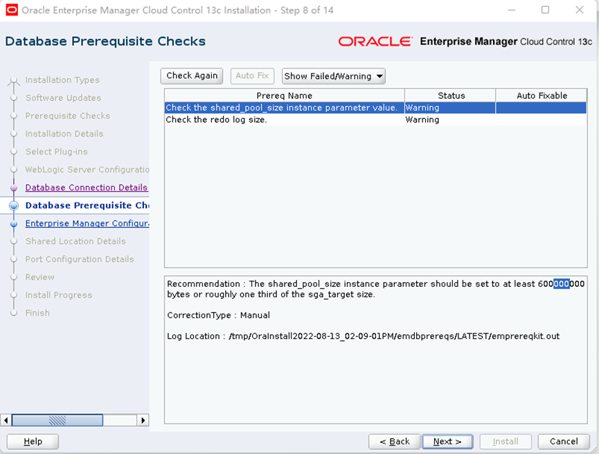 The shared_pool_size instance parameter should be set to at least 600,000,000 bytes