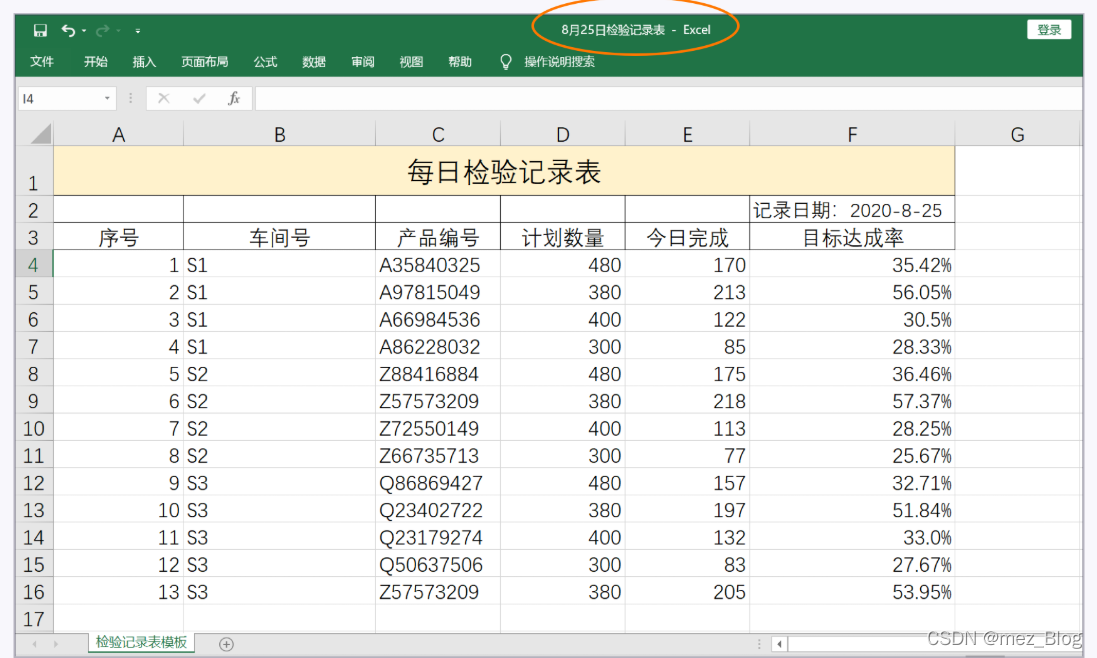 计算车间每日产量达标率