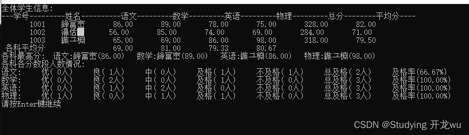 基于C语言学生信息教务管理系统编程设计含科目、总分、平均分