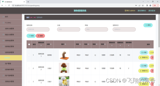基于SSM框架宠物管理系统